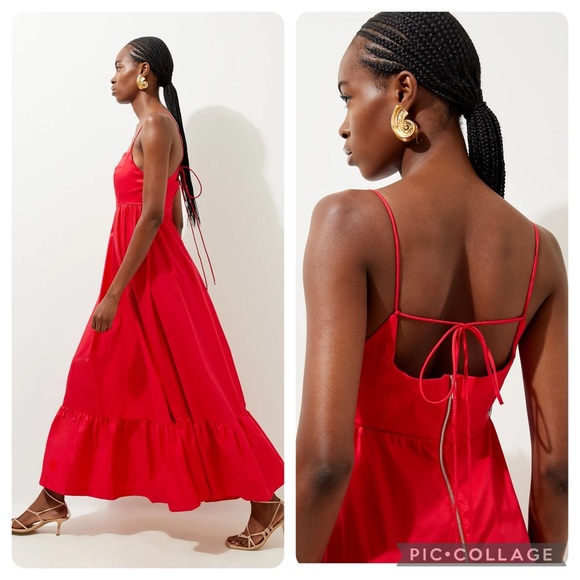 NWT Karen Millen Cotton top stitch Strappy maxi DRESS raspberry red Sz 4 - Picture 2 of 11
